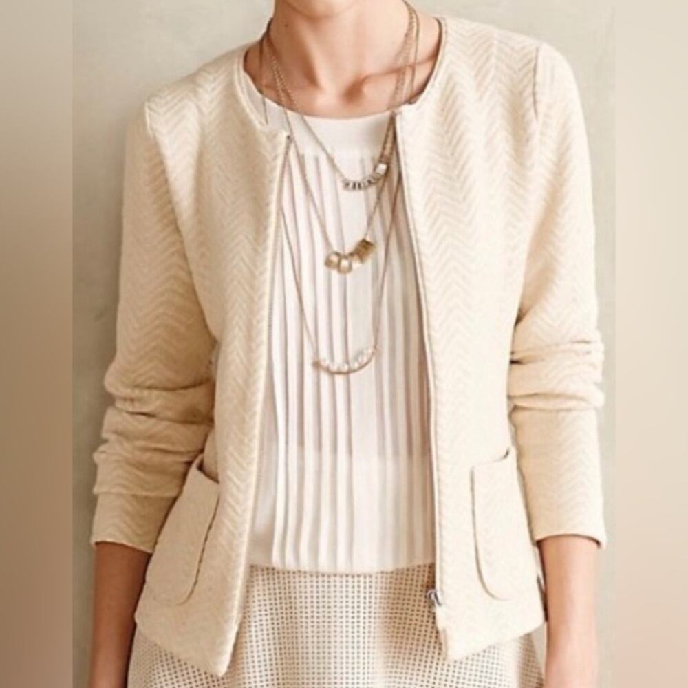 Anthropologie Rosie Niera 100% Cotton Geo Diamond Jacket Full Zip Blazer Size XS